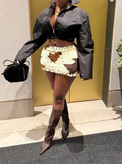 Zipper Jacket Hip-Pack Skirt Suit