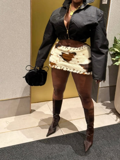 Zipper Jacket Hip-Pack Skirt Suit