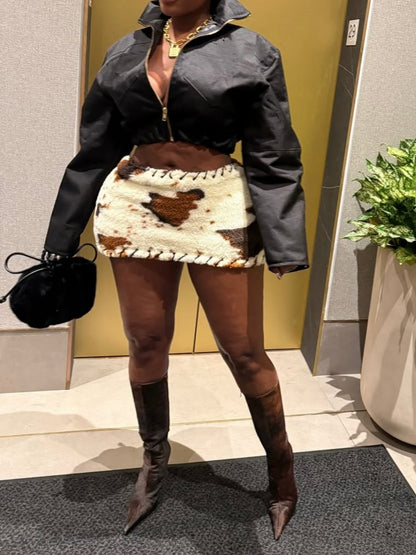 Zipper Jacket Hip-Pack Skirt Suit