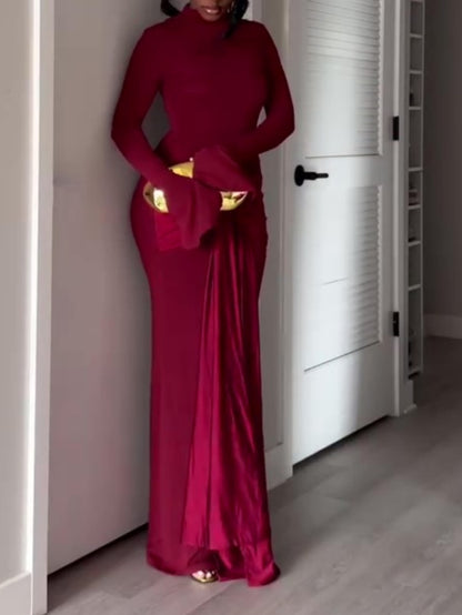 Fashion Flare Long Sleeve Slim Strappy Hip Dress