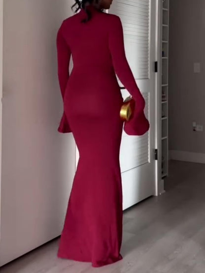 Fashion Flare Long Sleeve Slim Strappy Hip Dress