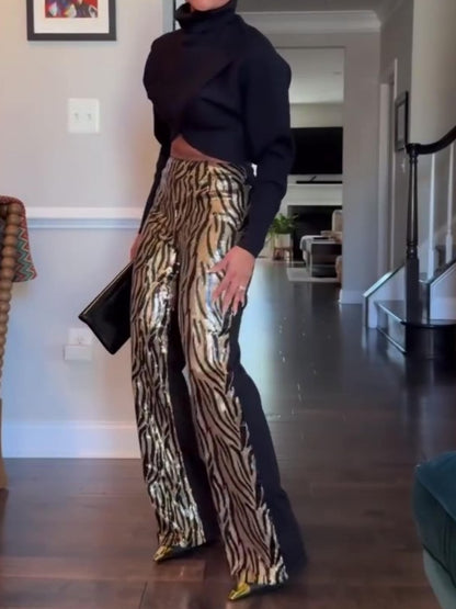 Leopard Print Sequined Trousers
