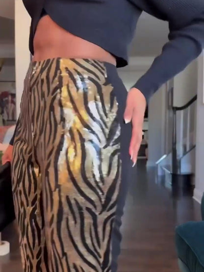 Leopard Print Sequined Trousers
