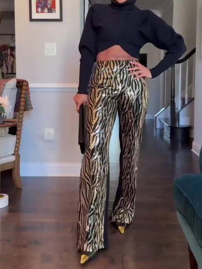 Leopard Print Sequined Trousers