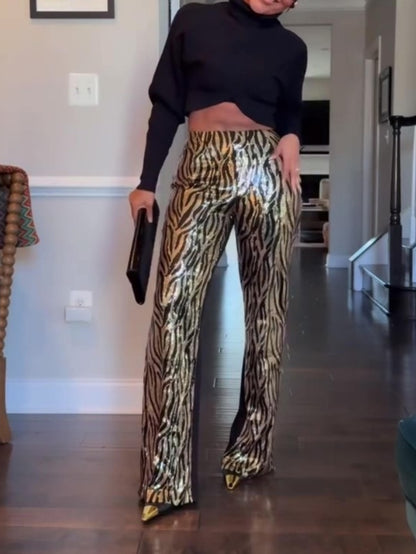 Leopard Print Sequined Trousers