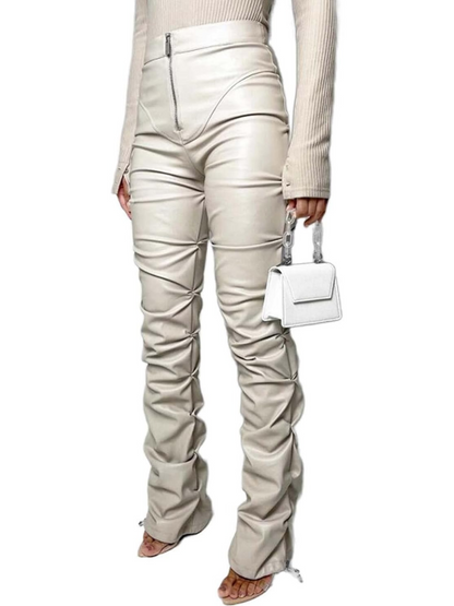 Faux Leather Ruffle Ruched Leggings