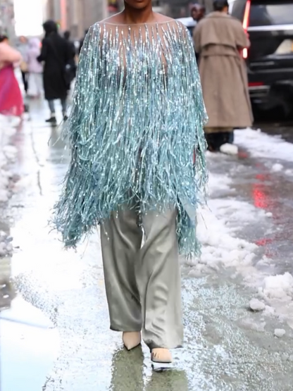 Street Fashion Fringed Sequin Top