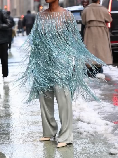 Street Fashion Fringed Sequin Top