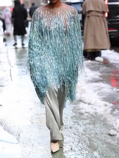 Street Fashion Fringed Sequin Top