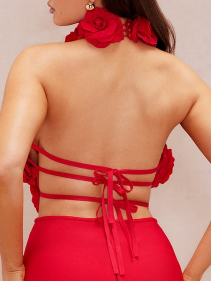 Rose Hollow Out Sexy Halter Dress