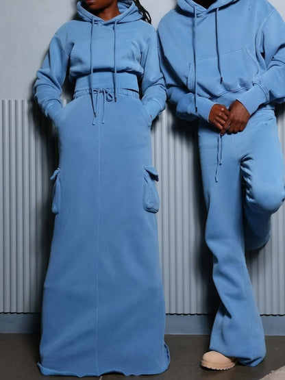 Fashionable Hoodie Cargo Skirt Set