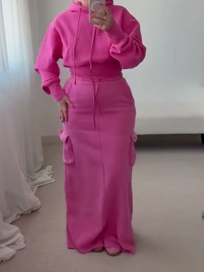 Fashionable Hoodie Cargo Skirt Set