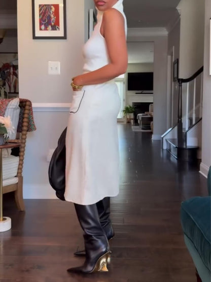 Sleeveless Mock-Neck Sweater A Line Midi Skirts Set