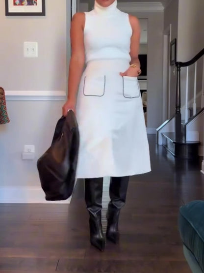 Sleeveless Mock-Neck Sweater A Line Midi Skirts Set