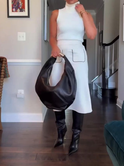 Sleeveless Mock-Neck Sweater A Line Midi Skirts Set