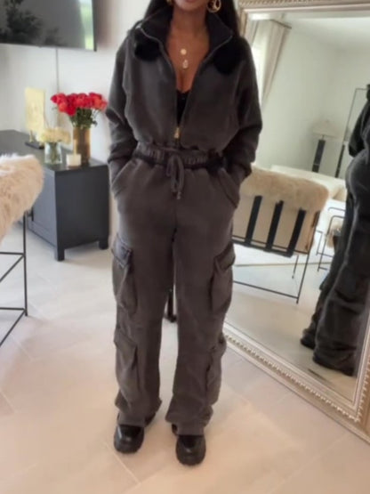 Casual Zip-Up Jacket  2pc Set