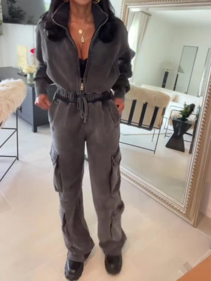 Casual Zip-Up Jacket  2pc Set