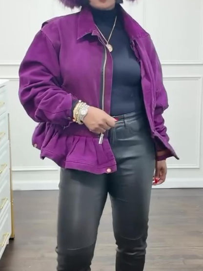 Zip-up Lapel Cropped Jacket