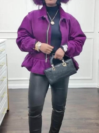 Zip-up Lapel Cropped Jacket