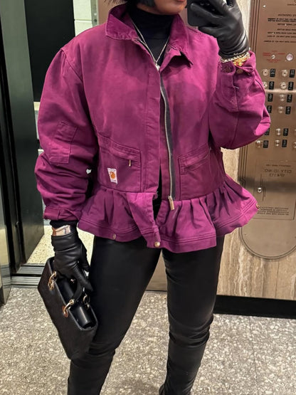 Zip-up Lapel Cropped Jacket