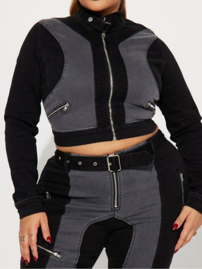 Denim Moto Jacket Stretch Bootcut Jeans Set