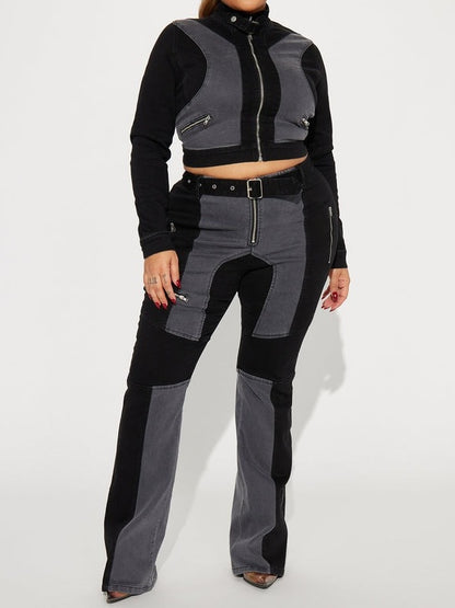 Denim Moto Jacket Stretch Bootcut Jeans Set