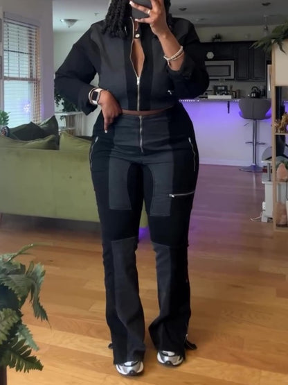 Denim Moto Jacket Stretch Bootcut Jeans Set