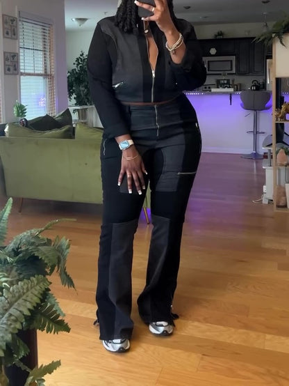 Denim Moto Jacket Stretch Bootcut Jeans Set