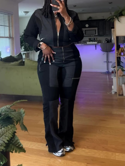 Denim Moto Jacket Stretch Bootcut Jeans Set