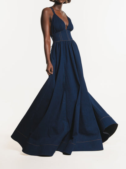 Fashion Denim Maxi Dress
