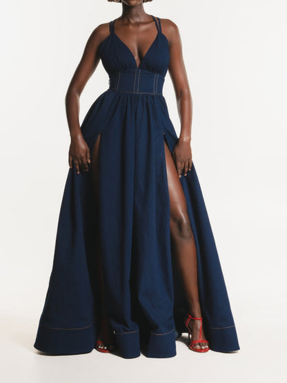 Fashion Denim Maxi Dress