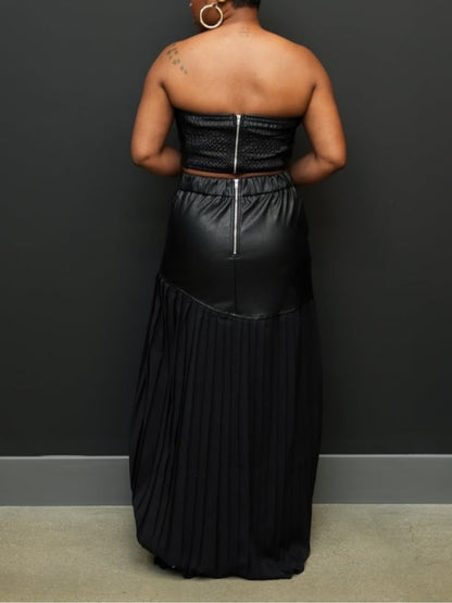 PU Pleat Skirt Set