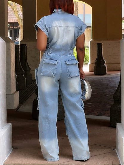 Fashion Denim Cargo Jumpsuit