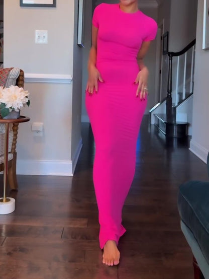 Elegant Short Sleeve Crew Neck Bodycon Maxi Dress