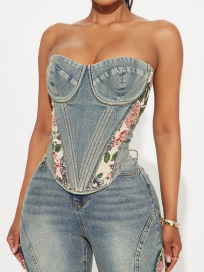 Floral Denim Bootcut Jeans Set