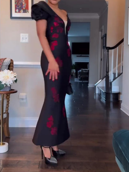 V-Neck Floral Backless Maxi Dress