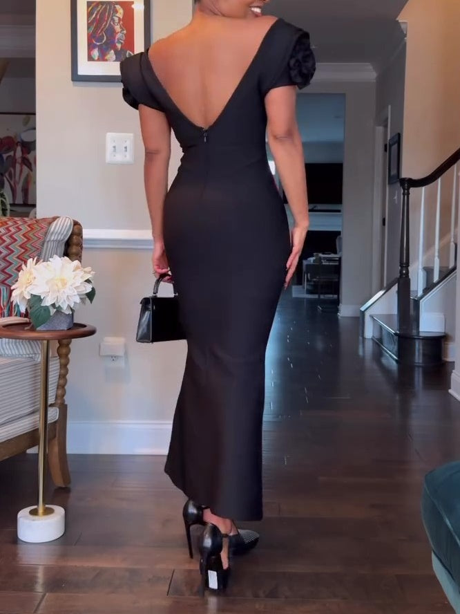 V-Neck Floral Backless Maxi Dress
