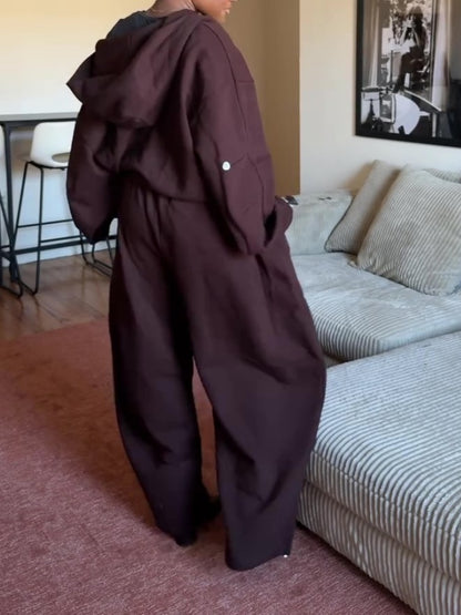 Casual Hooded Sweatshirt Wide Leg Pants Set