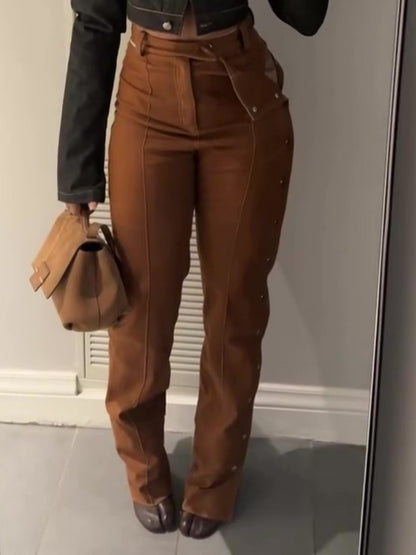 Side Button High Waist Pants