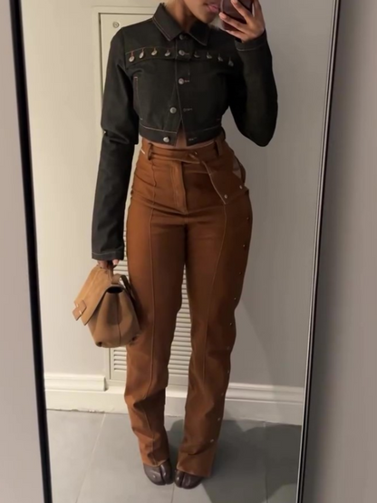 Side Button High Waist Pants