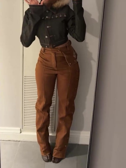 Side Button High Waist Pants