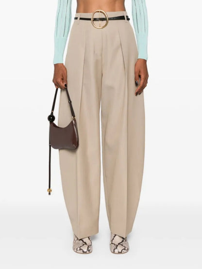 Sand Beige High Waisted Wide Leg Pants