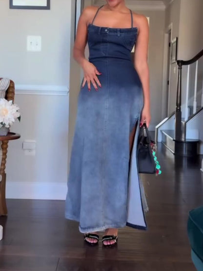 Gradient Skinny Denim Cami Dress