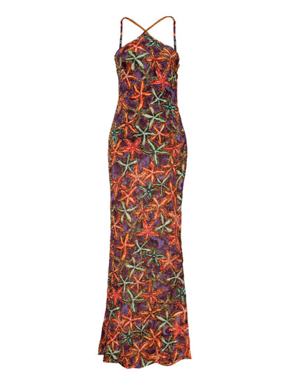 Geometric Print Halter Neck Maxi Dress