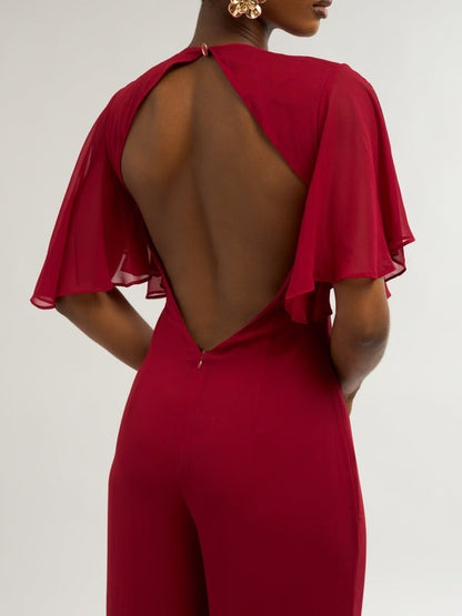 Bell Sleeve Open Back Jumpsuit