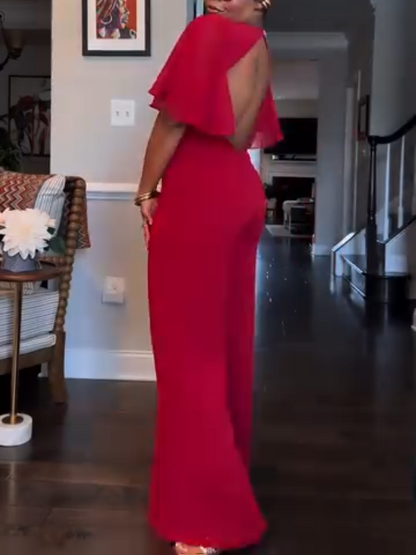 Bell Sleeve Open Back Jumpsuit