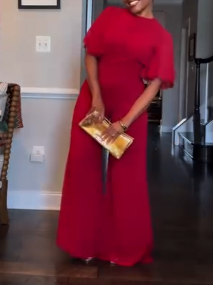 Bell Sleeve Open Back Jumpsuit