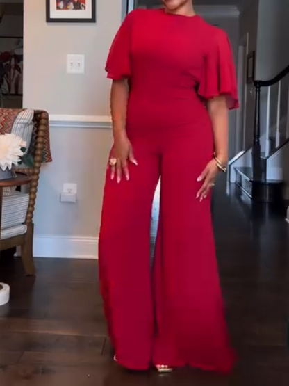 Bell Sleeve Open Back Jumpsuit