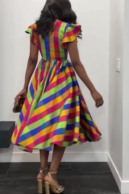 Bell Sleeves Midi Skirt With Cutout Waist