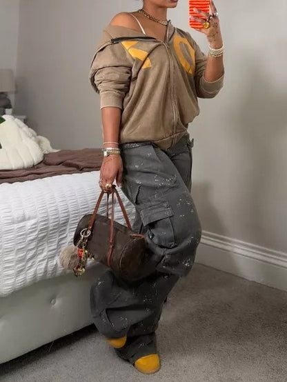 Baggy Straight Wide Leg Cargo Jeans